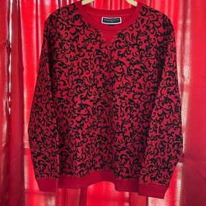 Karen Scott Red and Black Floral Crewneck Sweater